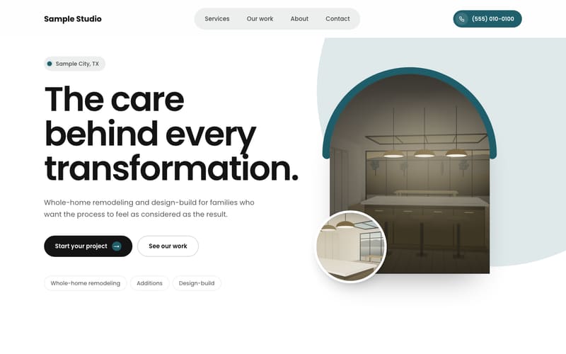 Arc design: sample website home page