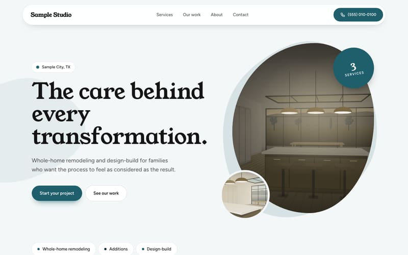 Bloom design: sample website home page
