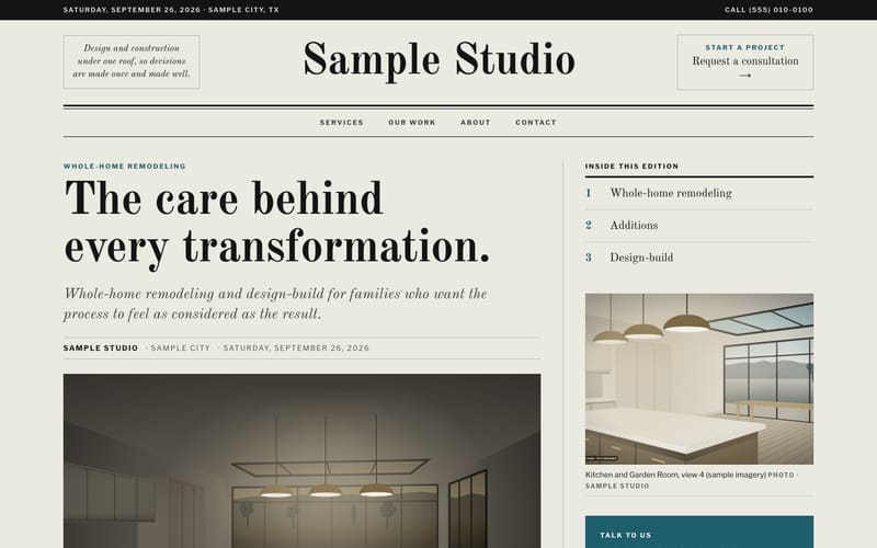 Broadsheet design: sample website home page