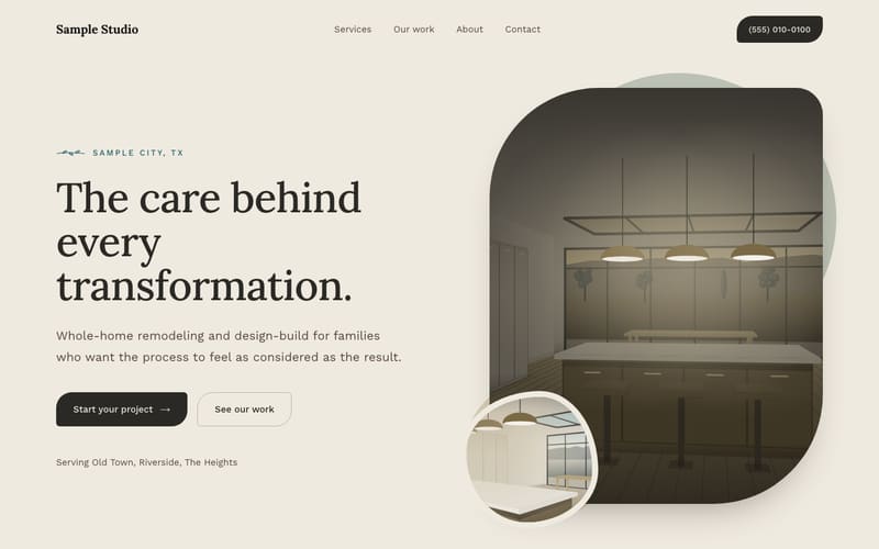 Cedar design: sample website home page