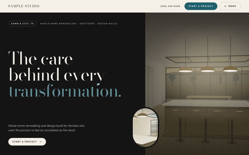 Contrast design: sample website home page