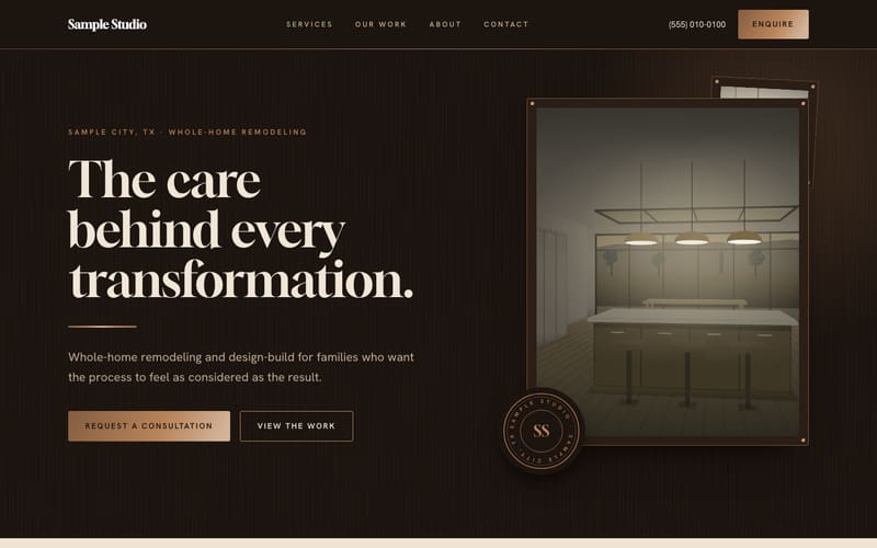Copper design: sample website home page