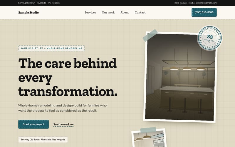 Craft design: sample website home page