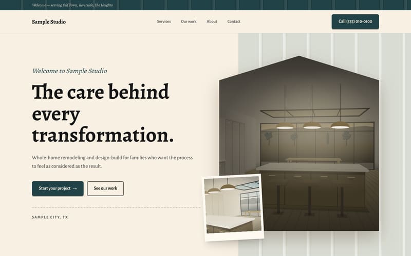 Homestead design: sample website home page