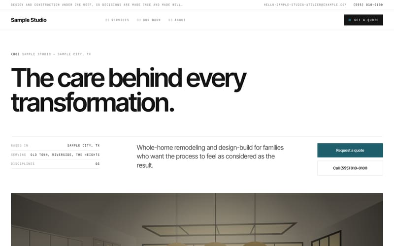Ledger design: sample website home page