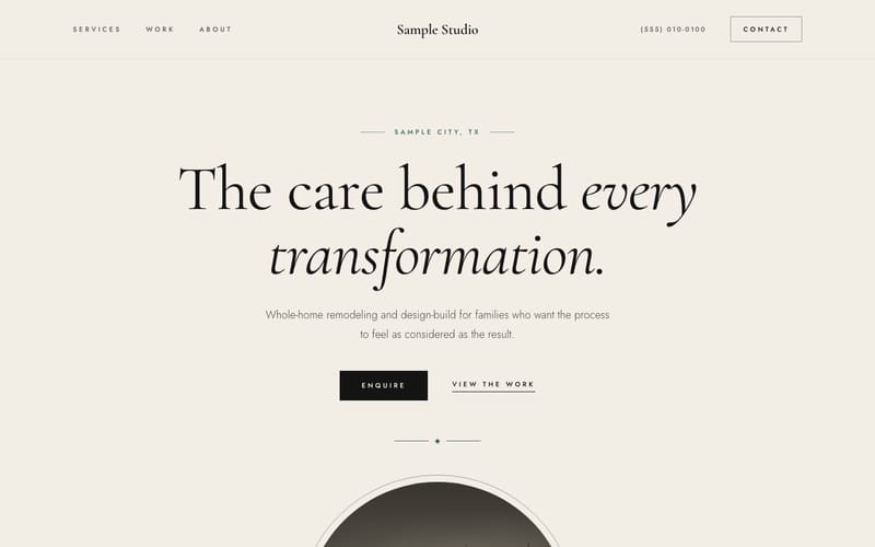 Linen design: sample website home page