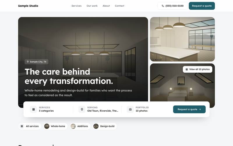 Listing design: sample website home page