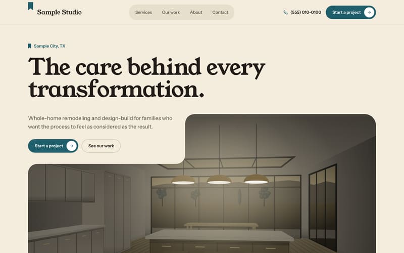 Lodge design: sample website home page