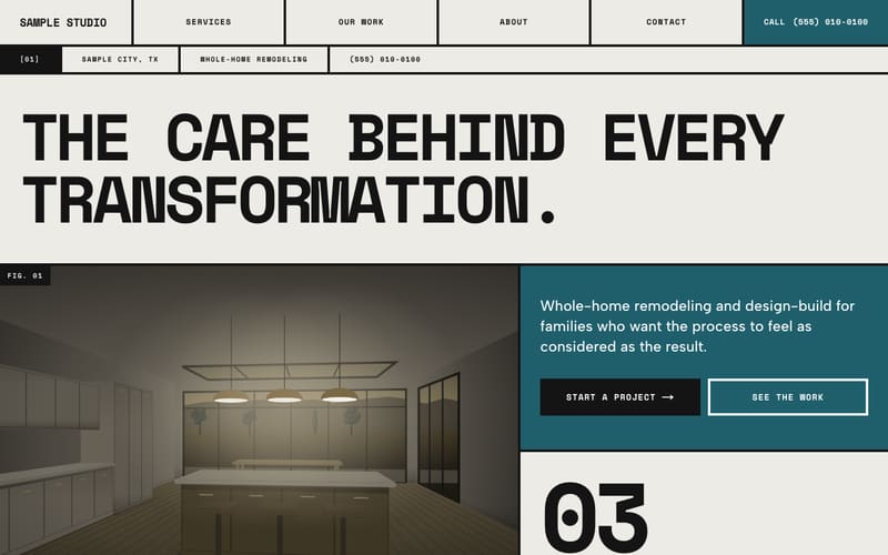 Monolith design: sample website home page