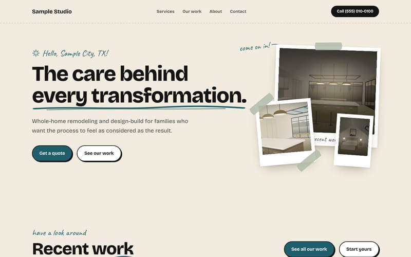 Porch design: sample website home page