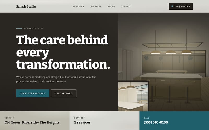 Quarry design: sample website home page