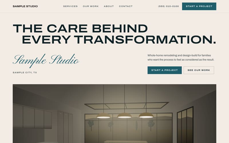 Residence design: sample website home page