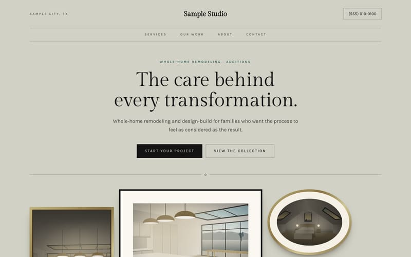Salon design: sample website home page