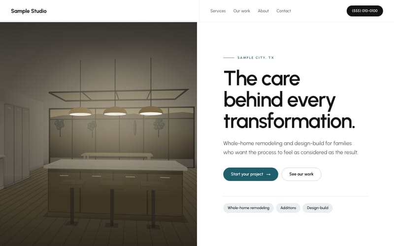 Split design: sample website home page