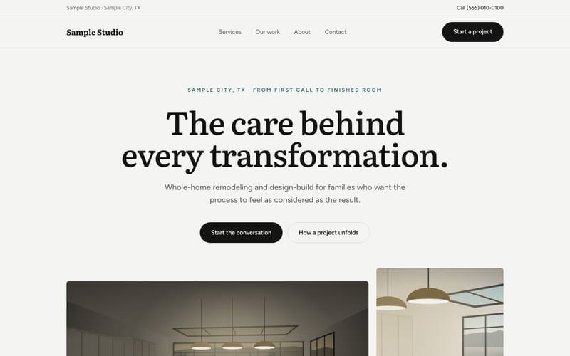Story design: sample website home page