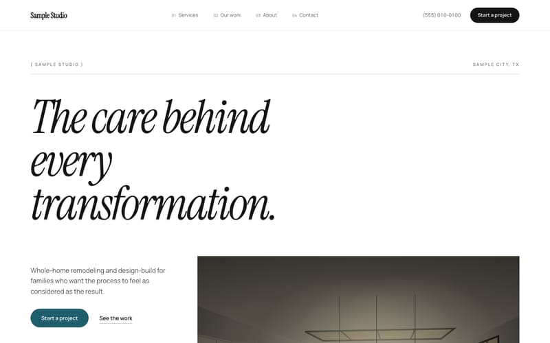 Studio design: sample website home page