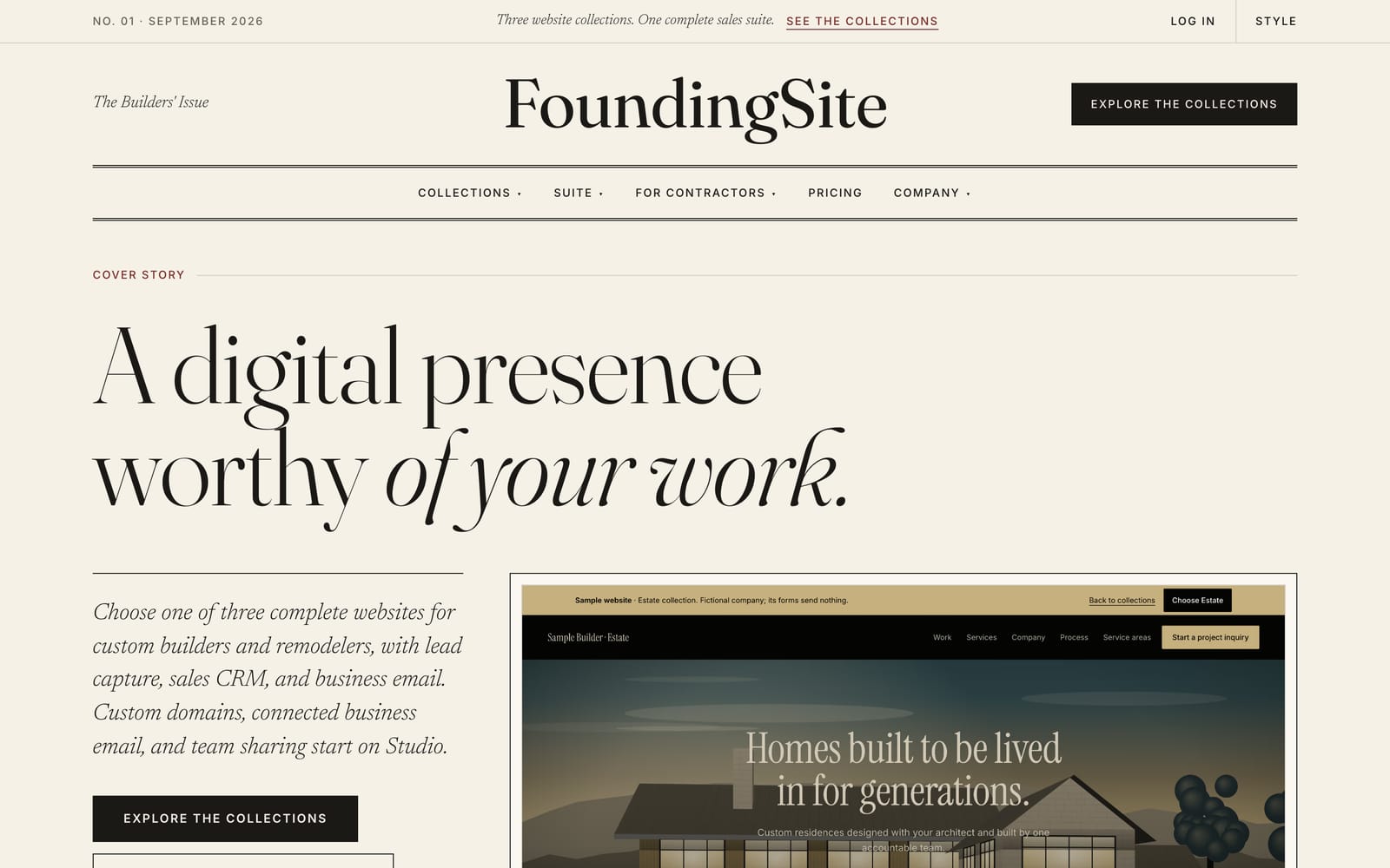 Preview of the Editorial style: a magazine-like page on warm paper with serif headlines